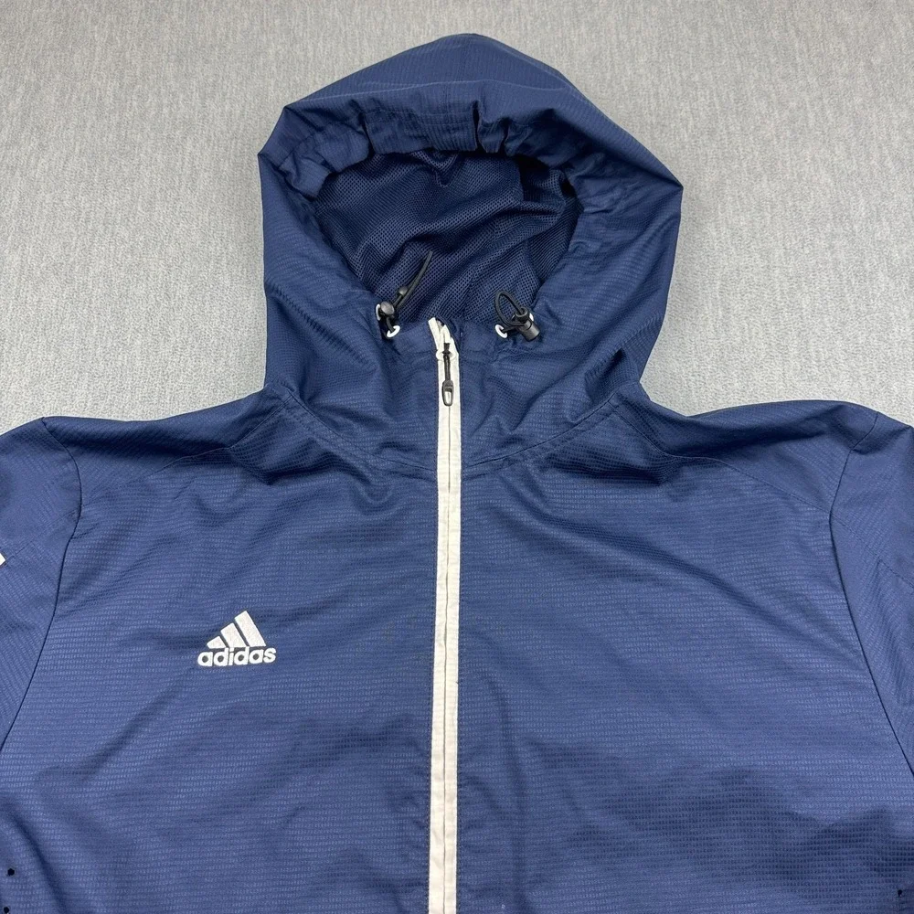 Adidas Jacket Mens Medium Blue Windbreaker‎ Full Zip Hooded Athletic Running